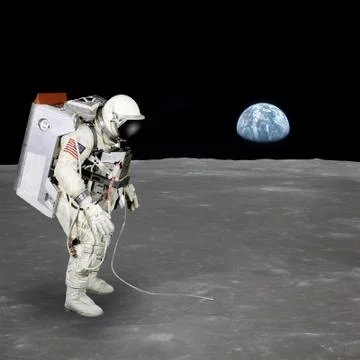 High quality isolated composite astronaut walking on moon; elements of this i Stock Illustration
