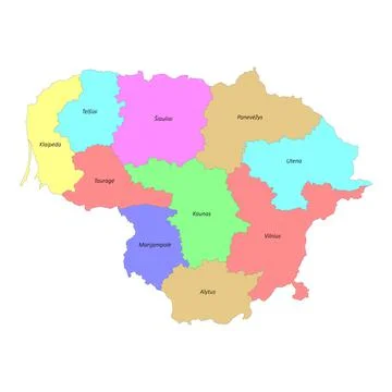 High quality labeled map of Lithuania with borders of the regions Stock Illustration