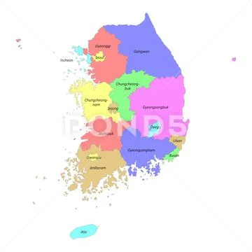 High quality labeled map of with South Korea borders of the regions ...