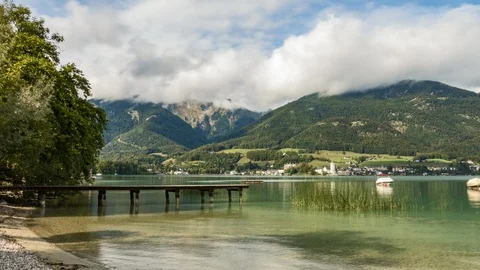 High quality landscape time lapse footage of Wolfgangsee lake in Austria. Stock Footage 95370901