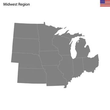 High Quality map of Midwest region of United States of America with borders Stock Illustration