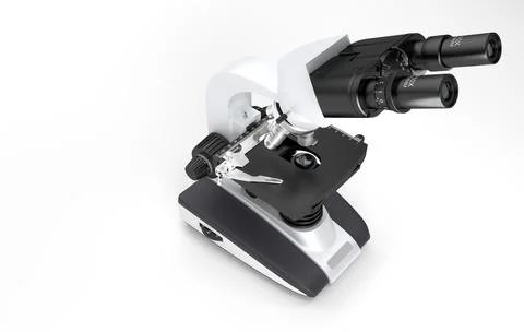 High-quality microscope placed on a work surface in a laboratory during day.. Stock Illustration
