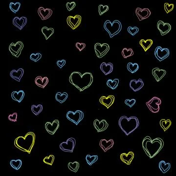 High quality original hand drawn Pattern with colored hearts for Stock Illustration