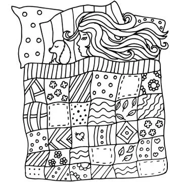 High quality original pattern of girl in a bed with many element Stock Illustration
