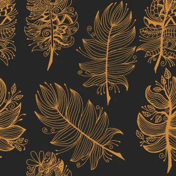 High quality original seamless pattern with feathers  for colori Stock Illustration