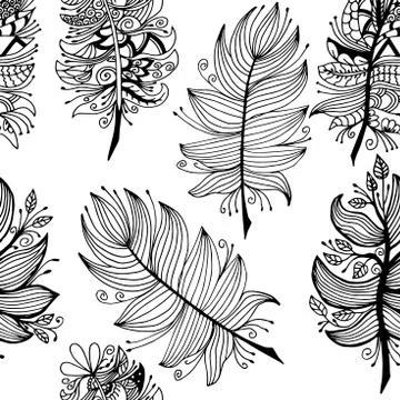High quality original seamless pattern with feathers  for colori Stock Illustration