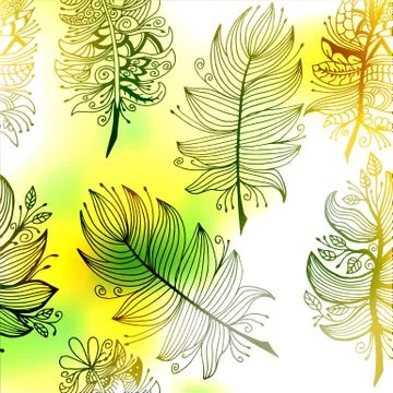 High quality original seamless pattern with feathers for colori Stock Illustration
