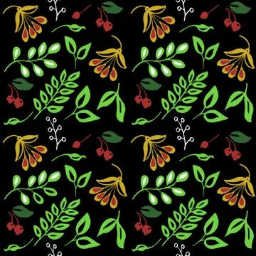 High quality original semless pattern with leaves, berry and oth Stock Illustration