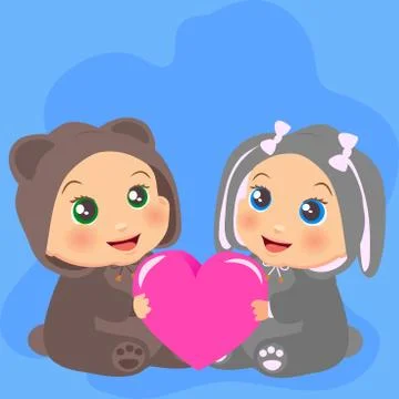 High quality original trendy vector illustration of Two baby Stock Illustration