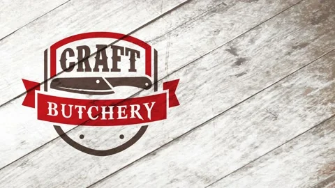 High quality protein cattle craft killing shelf sign with butcher cutlery on Video stock 130178869