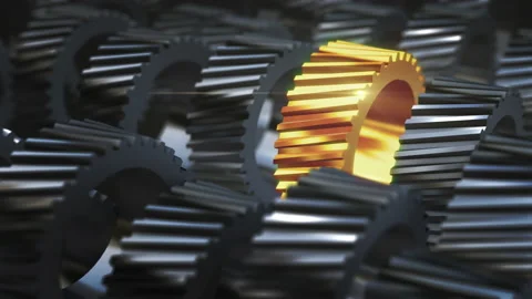 A high quality render of engine or machine metal gears rotating Video stock 166013099
