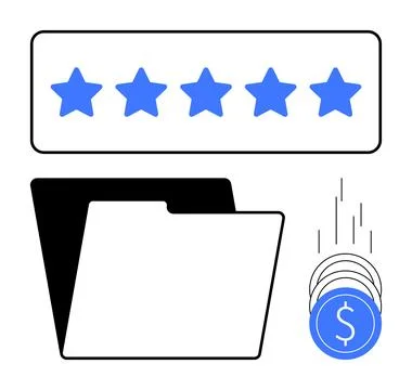 High-Quality Service Representation with Folder, Five Stars, and Coin Element Illustrazione stock
