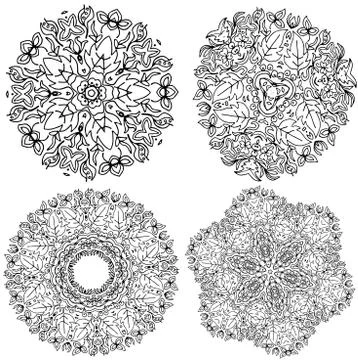 High quality set of round patterns with many elements for colori Stock Illustration