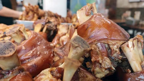 High quality soy braised Pork Hock and Bone pieces Stock Footage 346517623