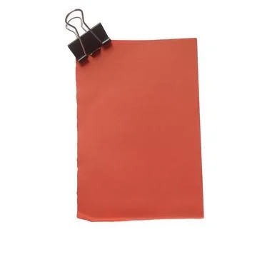 A high quality studio shot of a bright orange paper note held by a black me.. Stock Illustration