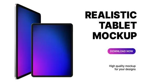 High Quality Tablet Mockup with Gradient Screen for Advertisement, Presentation Stock Illustration