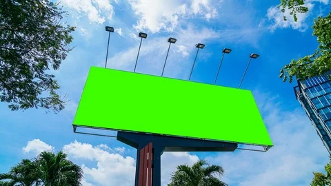 High-quality time-lapse video of a large green screen billboard on the street Stock Footage 119245362