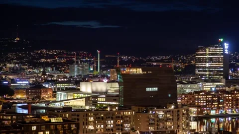 High-Quality Timelapse of Oslo's Urban Landscape at Night Stock Footage 308194931