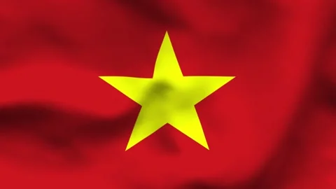 High-quality top-down view of the Vietnam flag on wavy cloth. Features a gold Stock Footage 335161344