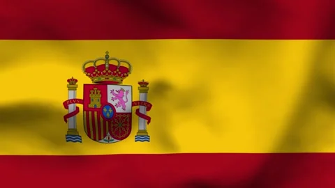 High-quality top-down view of the Spanish flag on wavy cloth. Features red an Stock Footage 335161639