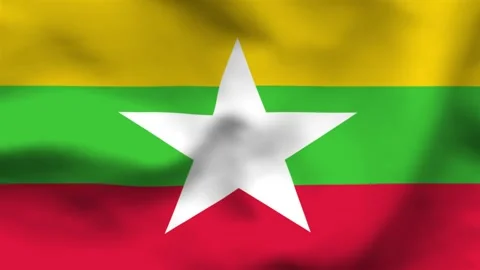 High-quality top-down view of the Myanmar flag on wavy cloth. Features yellow Stock Footage 335523835