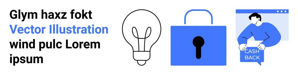 High-Quality Vector Design of Light Bulb, Padlock, and Cashback Concept for.. Stock Illustration