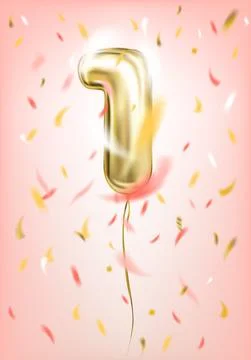 High quality vector gold balloon one on pink Stock Illustration