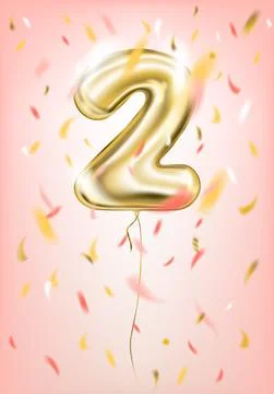 High quality vector gold balloon two on pink Stock Illustration