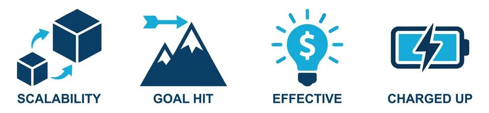 High-quality vector icons representing essential business concepts like sca.. Stock Illustration