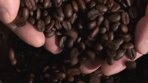 High quality video of taking coffee beans in real 4K slow motion Video stock 154070301