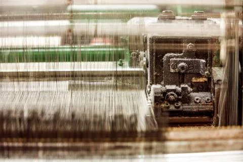 High quality yarn processing machine closeup showcasing its intricate parts in Foto stock