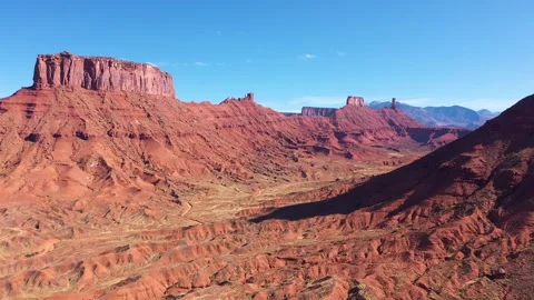 High Red Rock Monuments Butte Massive In Colorado River Area Canyon Aerial View Stock Footage 261177990