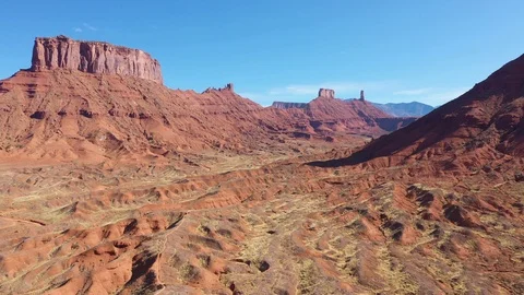 High Red Rock Monuments In The Colorado River Canyon Aerial View Video stock 119314306