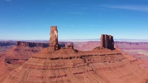 High Red Rock Remains Formation In Monuments Valley Canyon Colorado River Aerial Stock Footage 261051986