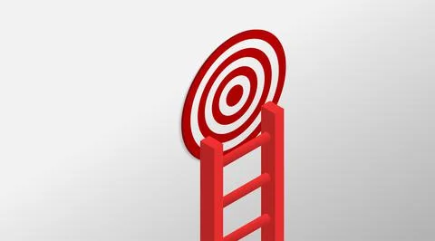 High red staircase ladder to the top and aim goal target. Isometric vector il Stock Illustration