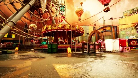 High-Res Destroyed Park in Orange Apocalypse 스톡 동영상 321860387