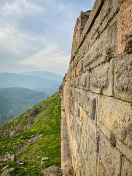 High-Res Sharp Details of Pergamon Acropolis Walls Built by Attalid Dynasty.. Stock-Fotos