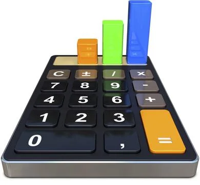 High resolutatio 3D rendering of a calculator with a bar diagramm Stockillustratie