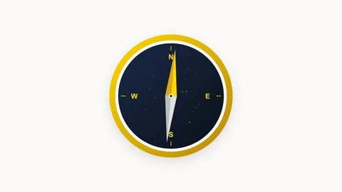 A high-resolution 2D flat vector compass illustration featuring a golden ou.. Stock-Footage 346202499