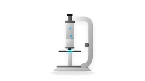 A high-resolution 2D laboratory microscope illustration featuring a rotatin.. Видео 346202350