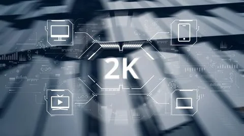 High resolution 2k concept on abstract image with icons computer, tv and smar Stock Photos