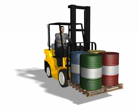 High resolution 3d render. fork lift loading 4 barrels Stock Illustration