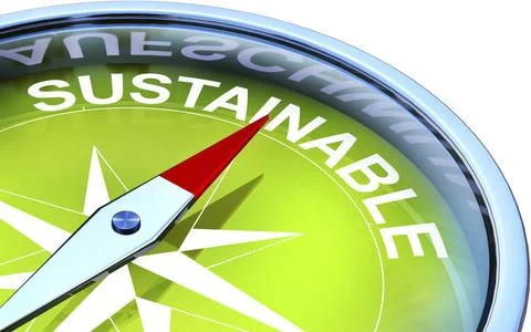 High resolution 3D rendering of a compass with a sustainable icon 스톡 일러스트