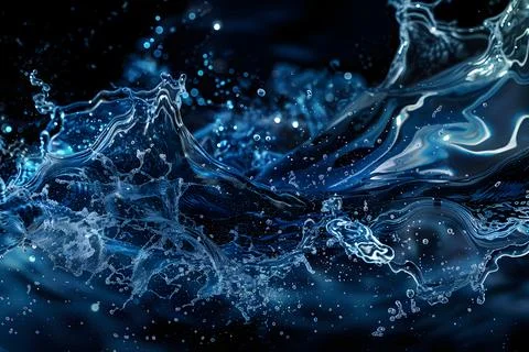 High-resolution 3d rendering of dynamic water splashes on a dark background Stock Photos