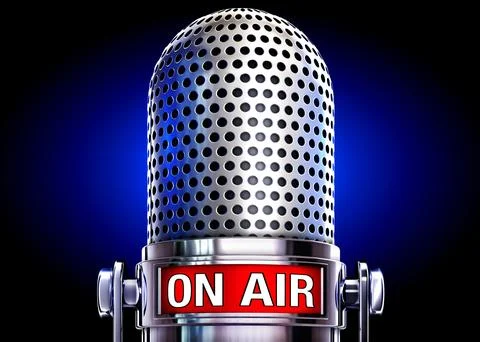 High resolution 3D rendering of a microphone with a on air icon Stock Illustration