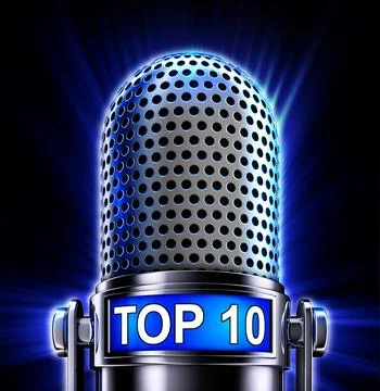 High resolution 3D rendering of a microphone with a top 10 icon Stock Illustration