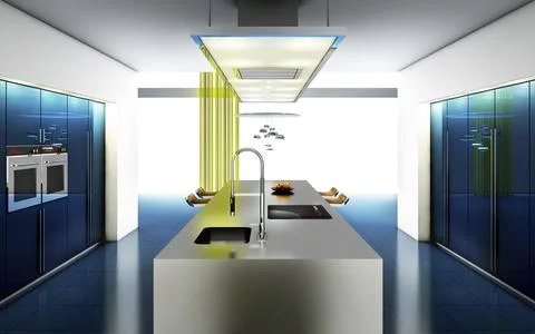 High resolution 3D rendering of a modern kitchen Stock Illustration