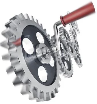 High resolution 3D rendering of moving gears Stock Illustration
