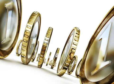 High resolution 3D rendering of rolling coins Stock Illustration