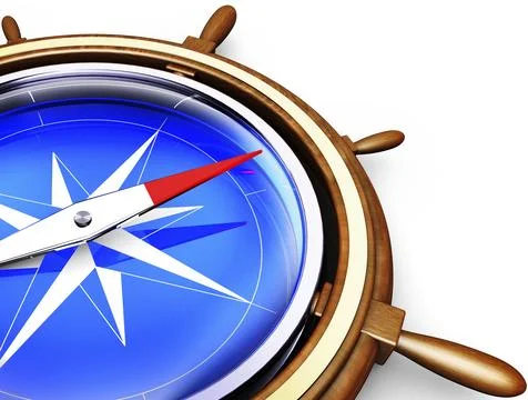 High resolution 3D rendering of a steering wheel with a compass Stock Illustration